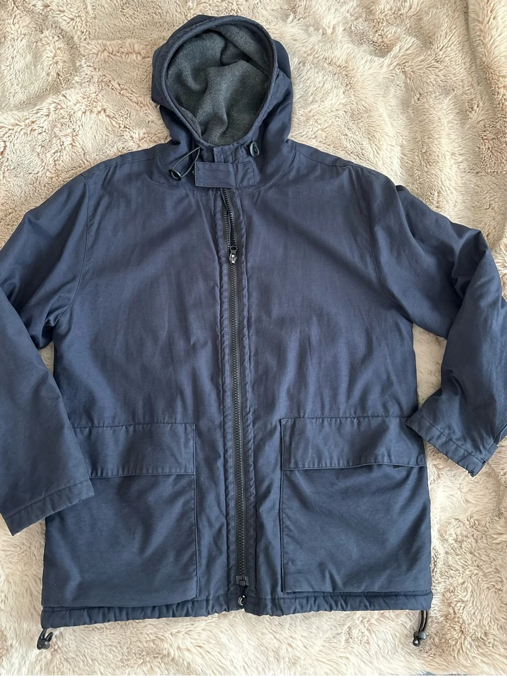 Vintage 90’s J.Crew Navy Fleece Lined Barn Parka Jacket Medium Gorpcore Utility
